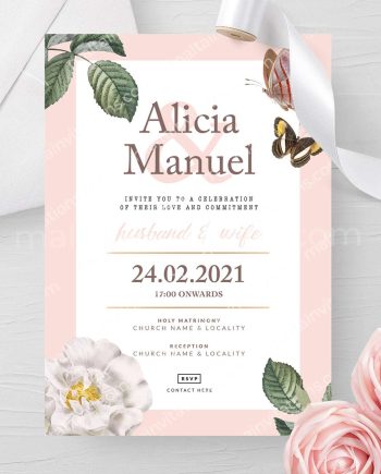 Wedding Invite Floral on Pink